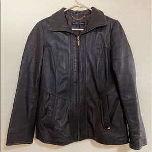 ellen tracy Seamed leather scuba brown jacket